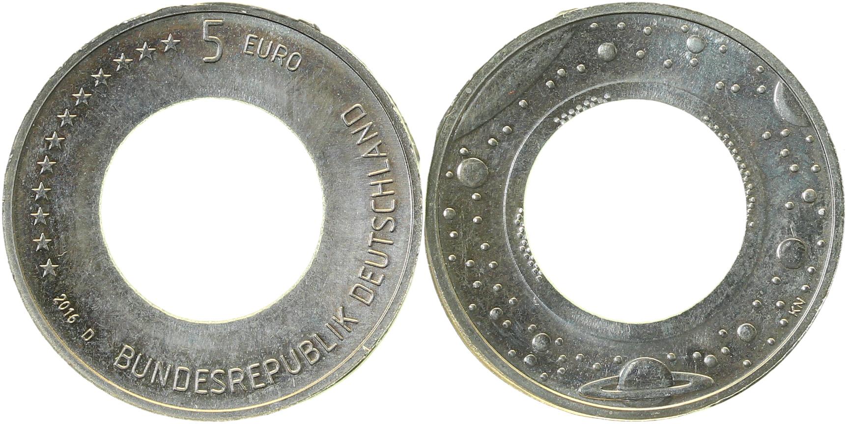5 Euro 2016 D Blauer Planet nur Ring geprägt