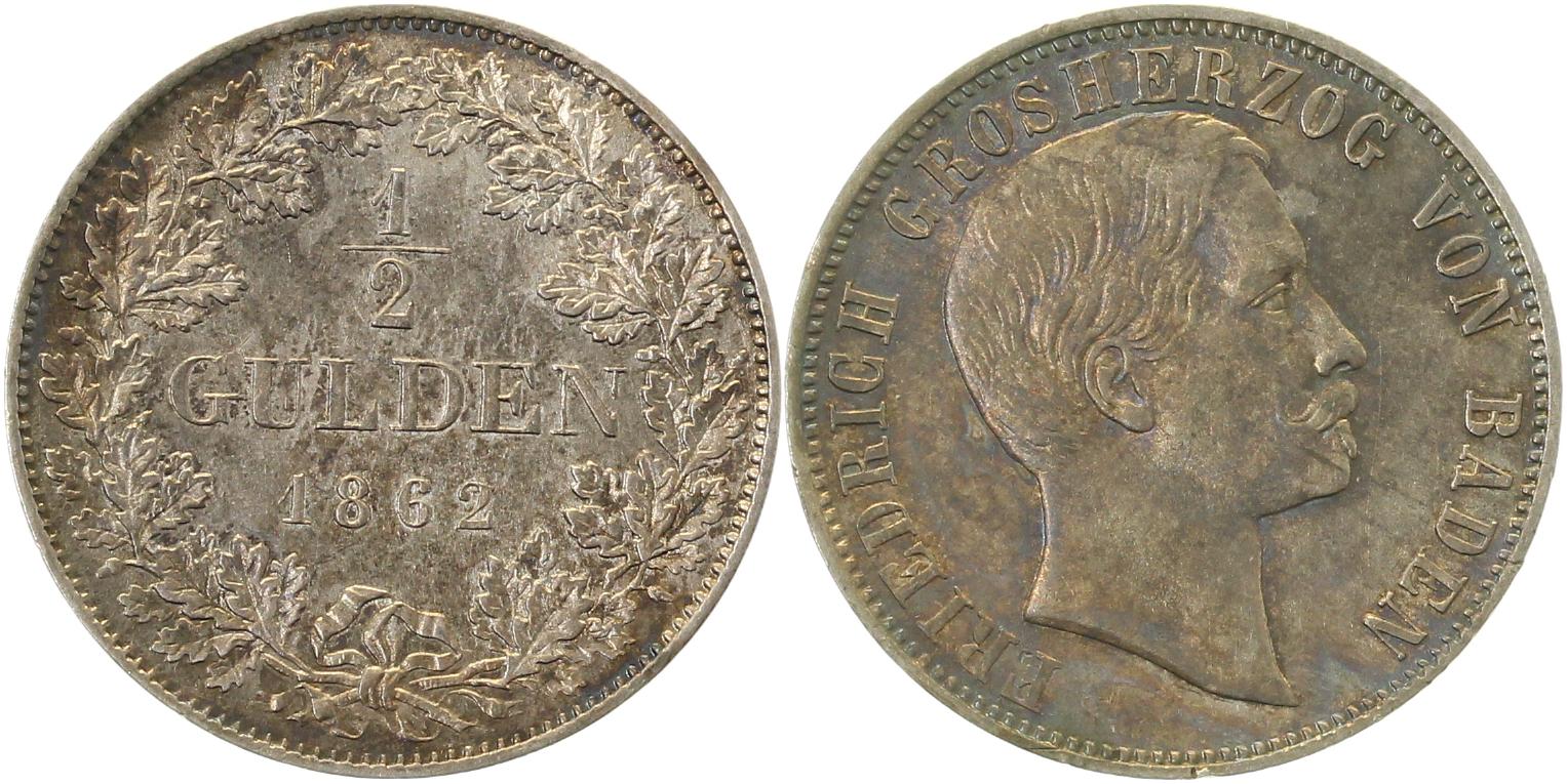 ½ Gulden 1862 Baden vz+ min- Krätzerchen