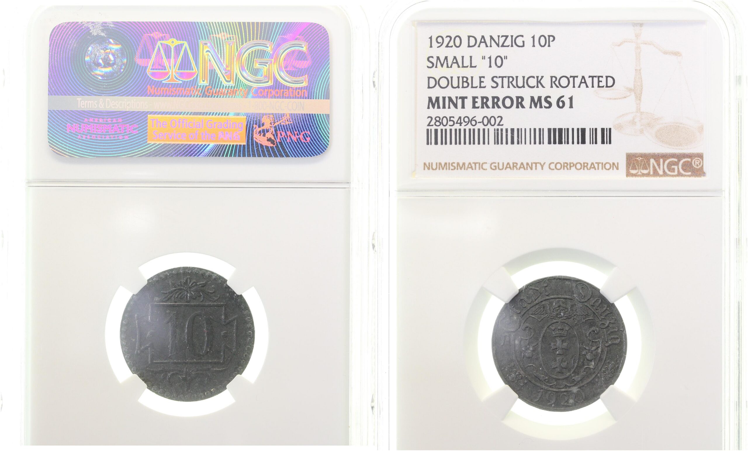 10 Pfennig Danzig 1920 2 x verdreht geprägt Unikat NGC
