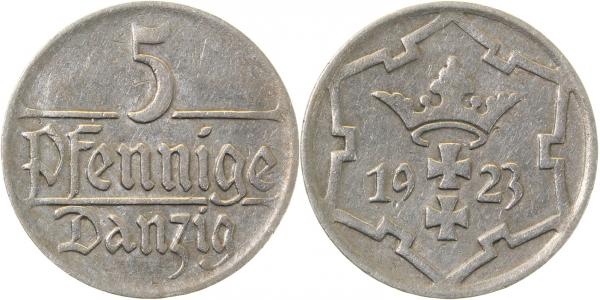5 Pfennig Danzig 1923 SS/VZ