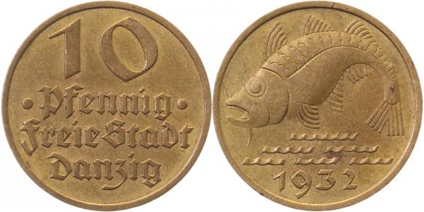 10 Pfennig Danzig 1932 ss/vz JD 13 Dorsch