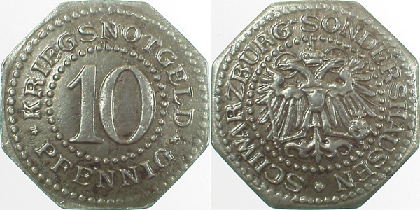 10 Pfennig Schwarzburg-Sondershausen ss+ JN 07 Kriegsnotgeld