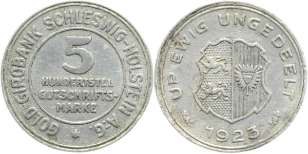 5 Hundertstel Gutschr.Marke Jn38 ss