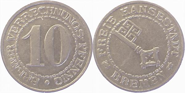 10 Bremer Vererchnungs-Pfennig ss/vz JN 42 Notgeld