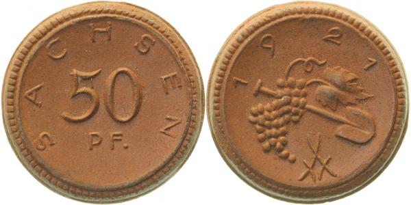 50 Pfennig 1921 Sachsen prfr Jn54 prfr 50 Pfennig