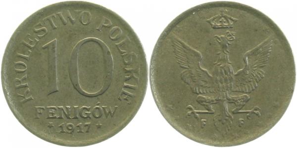 10 Fenigow 1917 F vorzüglich+ Krolestwo Polskie Polen