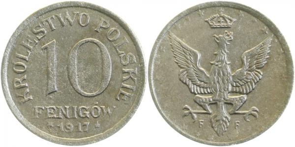 10 Fenigow 1917 F Krolestwo Polskie