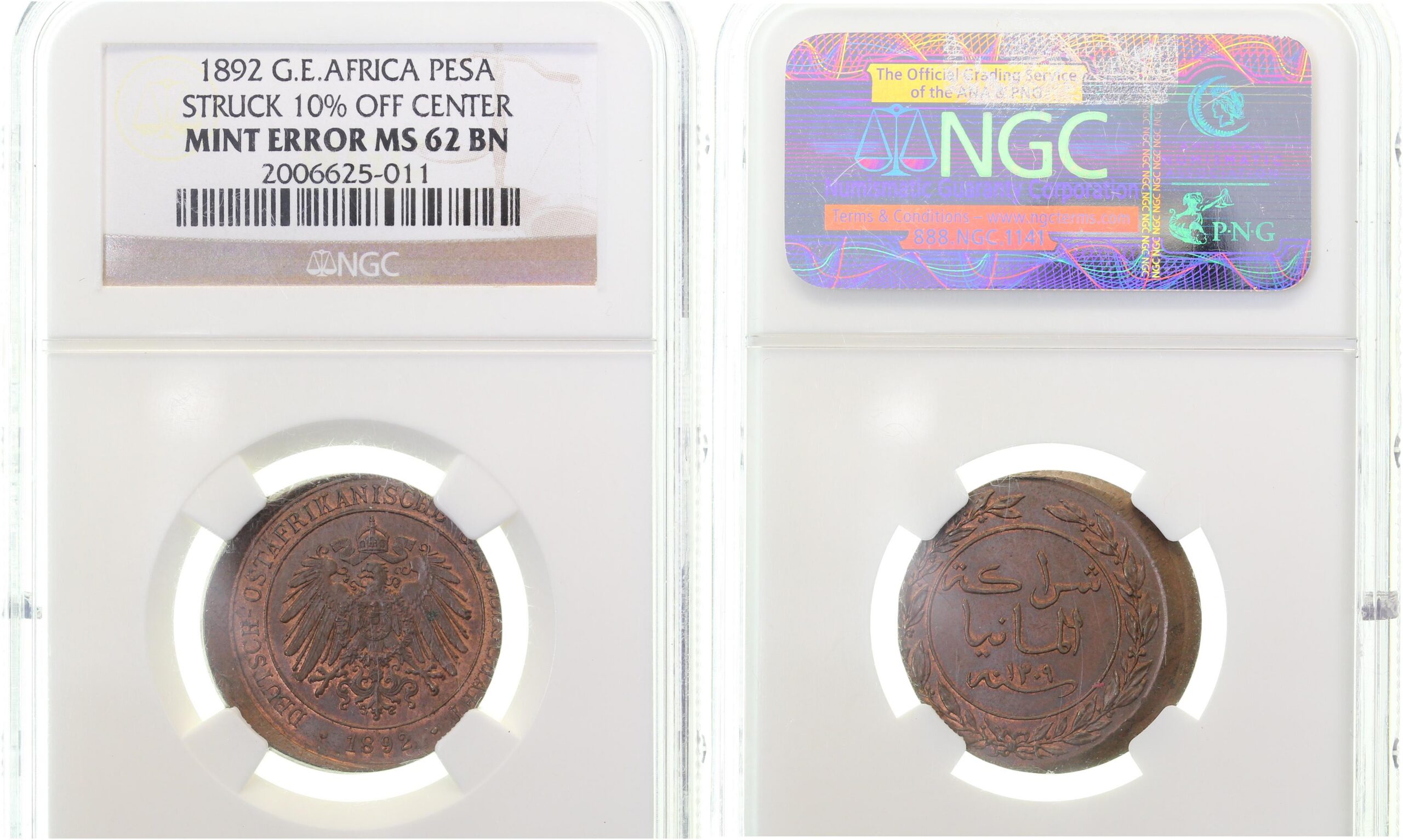 1 Pesa 1892 Deutsch Ostafrika dezentriert NGC