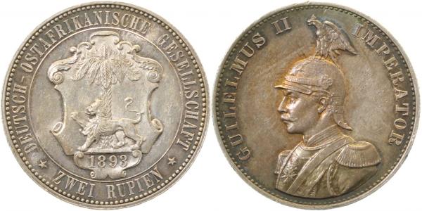 2 Rupien 1893 Deutsch-Ostafrika Erstabschlag Patina TOLL