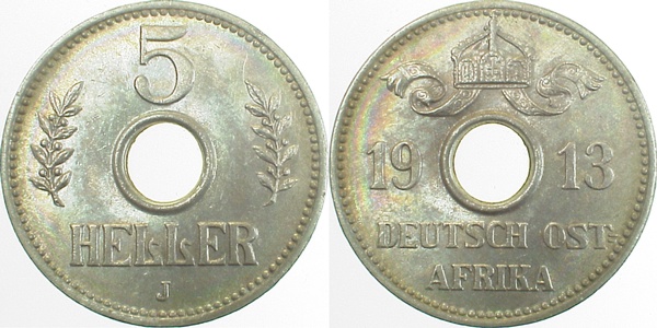 5 Heller Lochgeld Deutsch Ost Afrika 1913 J JN718