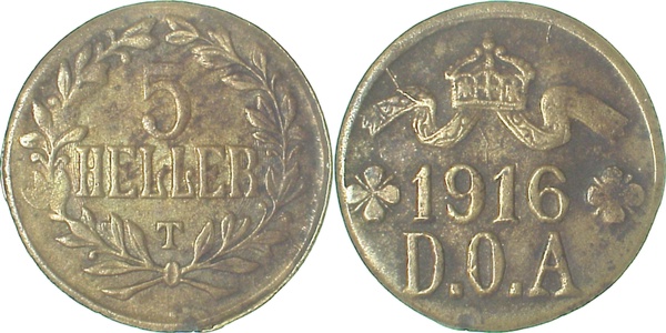 5 Heller Deutsch Ostafrika 1916T J JN723 Stempelriss