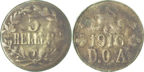 5 Heller Deutsch Ostafrika 1916T J JN723