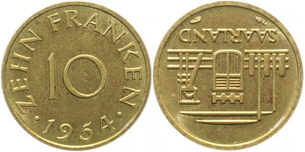 10 Franken 1954 vz/stgl Jn 801 vz / stgl 10Franken