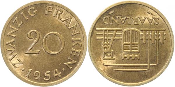 20 Franken 1954 prfr/stgl zaponiert Jn802 prfr / stgl 20Franken