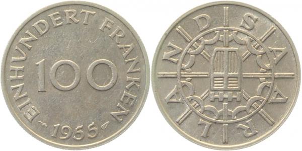 100 Franken Saarland JN 804 1955 vz