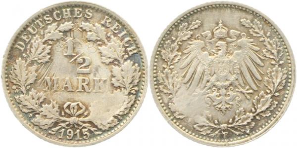 ½ Mark 1915 F Lichterader Prägung sogar Krone sichtbar rar J016