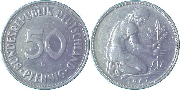 50 Pfennig 1967 G Lichtenrader Prägung J384