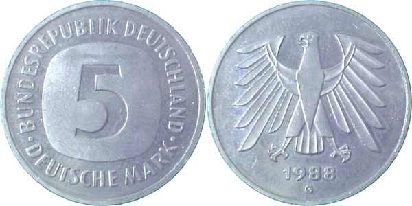 5 DM 1988 G leichte Lichtenrader Prägung J415
