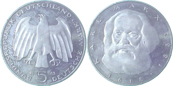 5 DM Karl Marx Lichterader Prägung J338