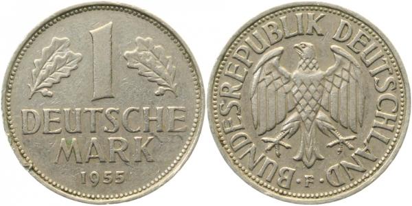 1 Mark 1955 F leicht magnetisch, kleiner Randfehler J385
