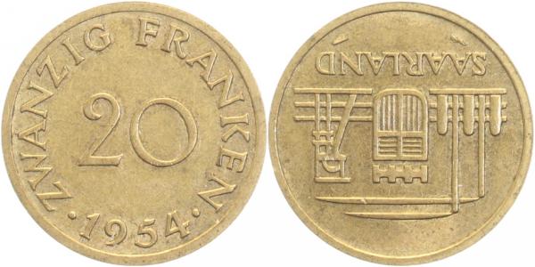 20 Franken 1954 prfr/stgl Jn802 prfr / stgl 20Franken
