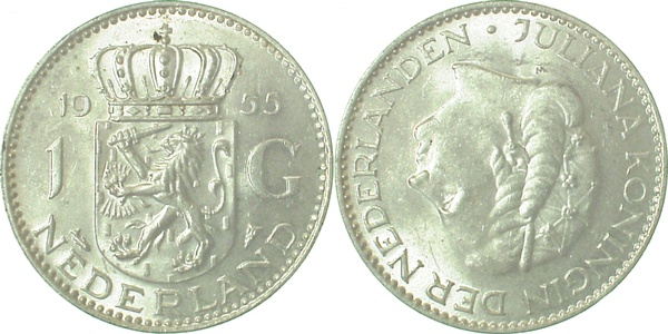 1 Gulden Niederlande 1955 prfr KM #184