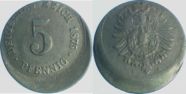 5 Pfennig 1875 G J003 dezentriert 25%