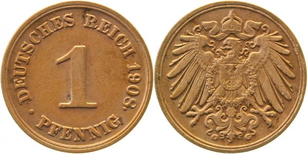 1 Pfennig 1908 G Punkt an 8 angelehnt J010