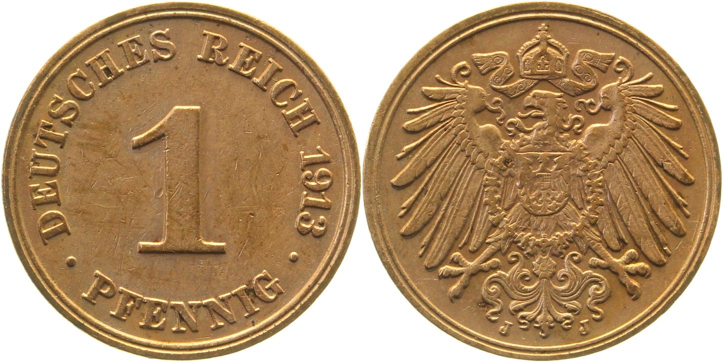 1 Pfennig 1913 J doppeltes MZZ !!! ss/vz