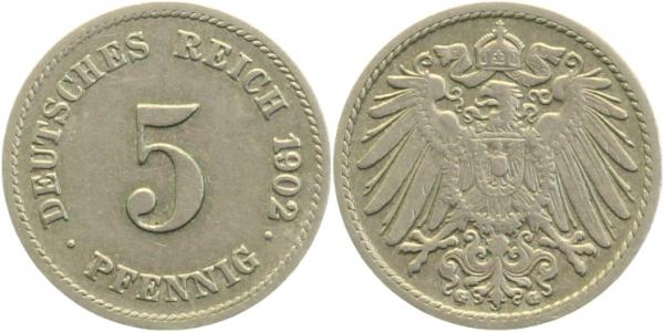 5 Pfennig 1902 G Münzzeichen 3-fach geprägt