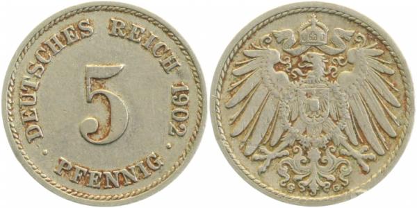 5 Pfennig 1912 F Zahlen "1+2" auseinander