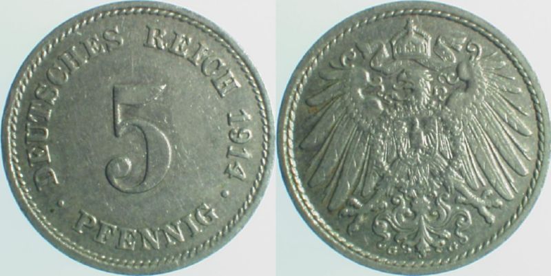 5 Pfennig 1914 G schräge "4" J012