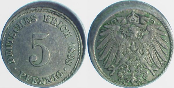 5 Pfennig 1898 A J012 dezentriert geprägt ca 10