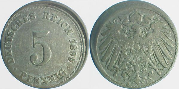 5 Pfennig 1899 A dezentriert 10% J012