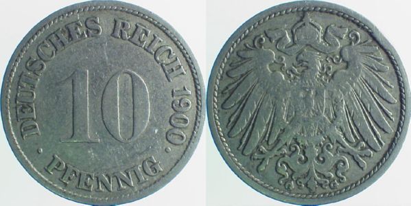 10 Pfennig 1900 G linkes Münzzeichen doppelt