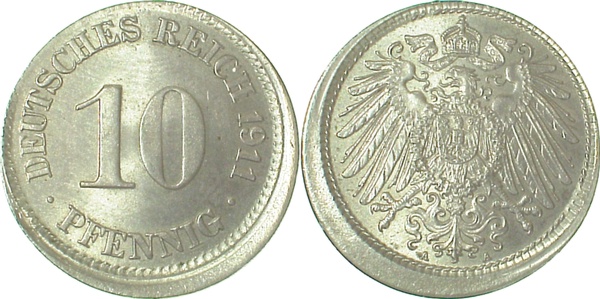 10 Pfennig 1911 A dezentriert 10 % J013