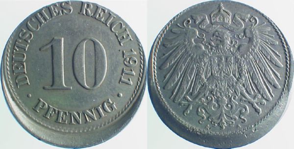 10 Pfennig 1911 A dezentriert 10 % J013
