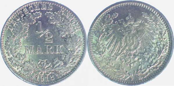 1/2 Reichsmark 1918 F offene "8" J016