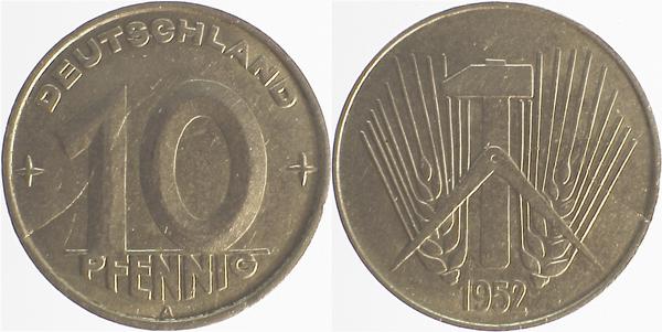 10 Pfennig DDR 52A Vs+Ws gr Stempelriß J1507 10 Pfennig