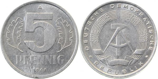 5 Pfennig DDR 68A Vs:D5 ss J1509 ss 5 Pfennig