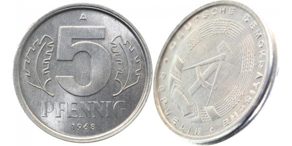 5 Pfennig DDR 68A am Rand verpr vz J1509 5 Pfennig