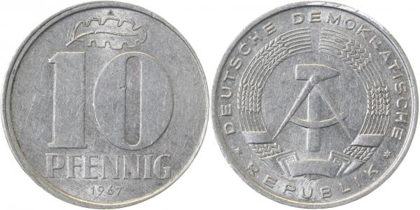 10 Pfennig 67A Ws: leicht dezentriert ss/vz J1510 ss / vz 10 Pfennig