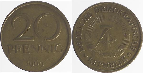20 Pfennig DDR 1969- Ws: D5 ss- J1511a ss- 20 Pfennig