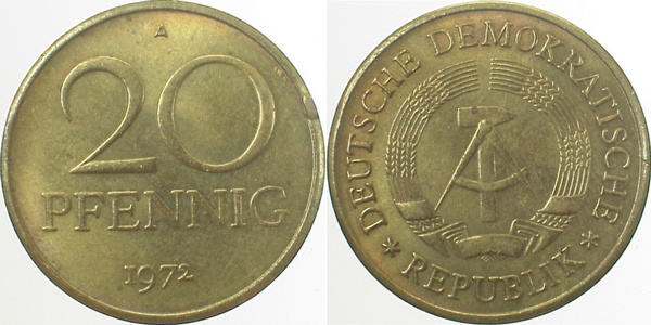 20 Pfennig DDR 72A kl Erhebung a Rndstab J1511b 20 Pfennig