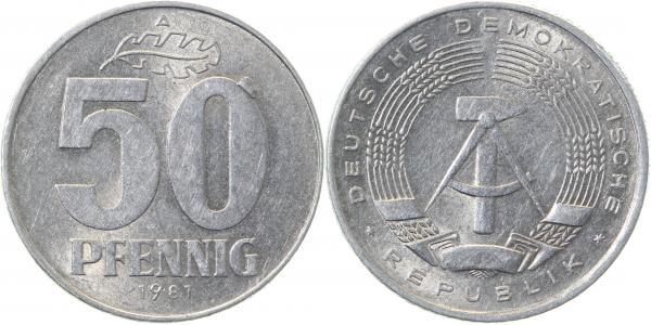 50 Pfennig DDR 81A vz- Punkt über 0 J1512 vz- 50 Pfennig