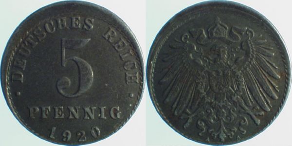 5 Pfennig 1920 A leicht dezentriert J297