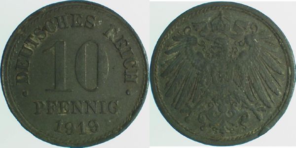 10 Pfennig 19 ohne Münzzeichen Verprägung am Rand ss J299 ss 10 Pfennig