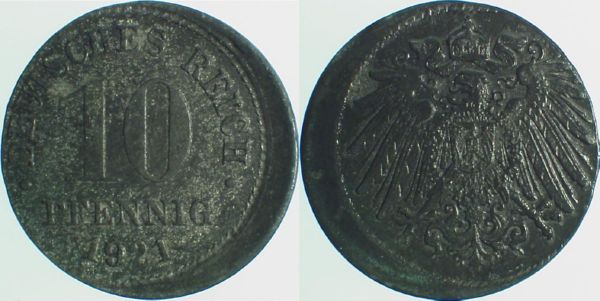 10 Pfennig 1921 D15 f prfr J299 f prfr 10 Pfennig