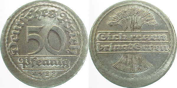 50 Pfennig 1922 E ohne Ring ohne Riffelung geprägt !