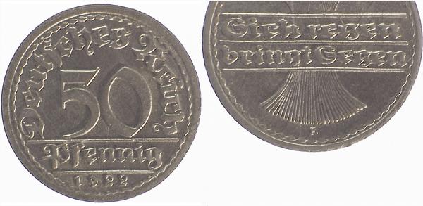 50 Pfennig 1922 F Münzzeichen "F" mit Punkt!